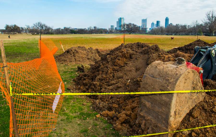 Austin Skyline Front End Loader Digging Zilker Park