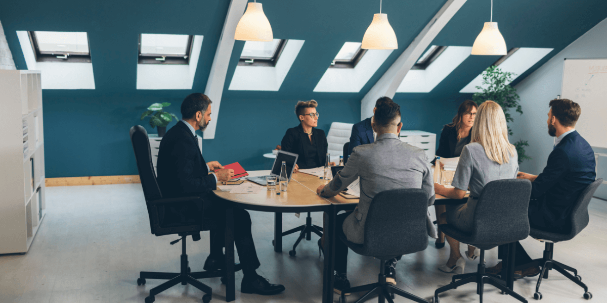 A team at a corporate meeting.